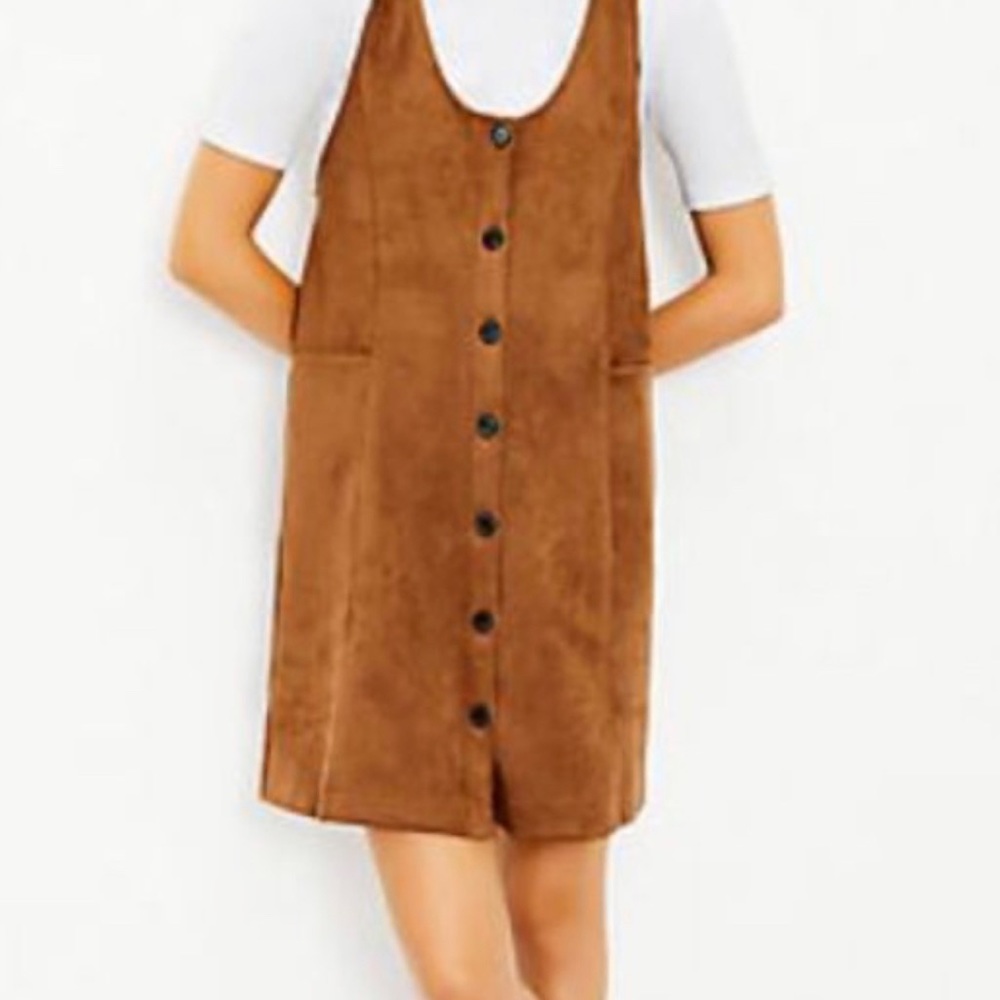 LOFT Brown Faux Suede Jumper Dress Size XL